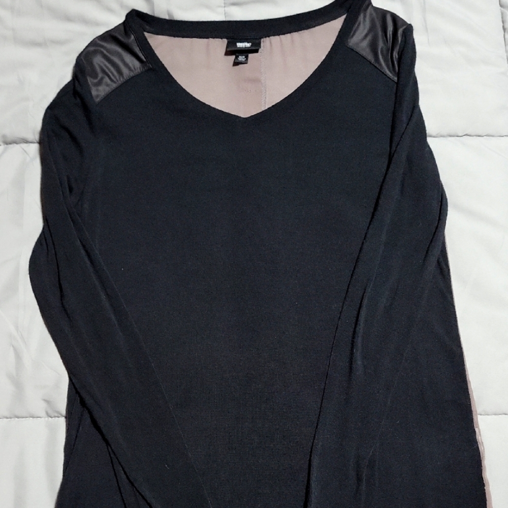 Black V-Neck Women's Top with sheer back